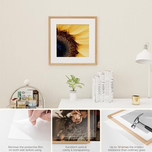 Fun Memories 16x16 Oak Picture Frame, 16x16 Matted Frame For 12x12 Picture, Square Wood Frame for Vertical and Horizontal Display on Wall and Table (Beige, 1 Pack)