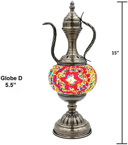 SILVERFEVER Handcrafted Mosaic Turkish Lamp Moroccan Glass Table Desk Bedside Light Bronze Base with E12 Bulb (Star of David Burgundy Aladin)