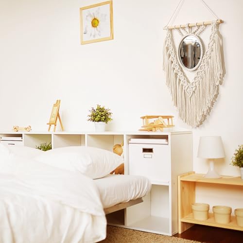 jontell Boho Round Wall Mirror Macrame Wall Hanging Circle Hanging Mirror for Over Sink Bedroom Living Room Apartment Entryway Girl Bedroom Decoration Vanity