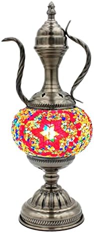 SILVERFEVER Handcrafted Mosaic Turkish Lamp Moroccan Glass Table Desk Bedside Light Bronze Base with E12 Bulb (Star of David Burgundy Aladin)