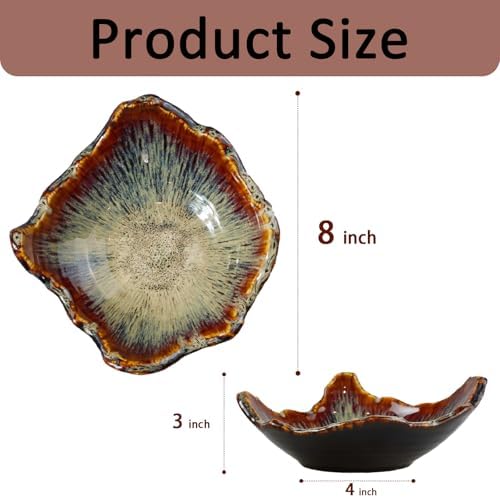 8" Ceramic Decorative Bowl，Irregular Rim Reactive Glaze Key Bowl For Entryway Table，Handcrafted Purse Catch All Bowls，Japanese Style Fruit Bowls For Tabletop or Home Decor