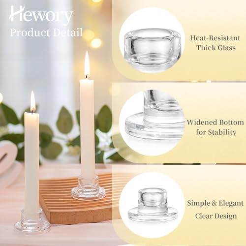 Hewory Glass Taper Candle Holders Bulk, 20 PCS Clear Candlestick Holders