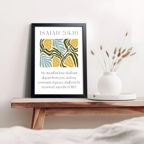 Framed Isaiah 54:10 Bible Verse Wall Art, Christian Floral Canvas Wall Decor Painting, Boho Religious Inspirational Scripture Print Poster Picture for Living Room Bedroom Prayer Room Home Decor 12x16 Inch
