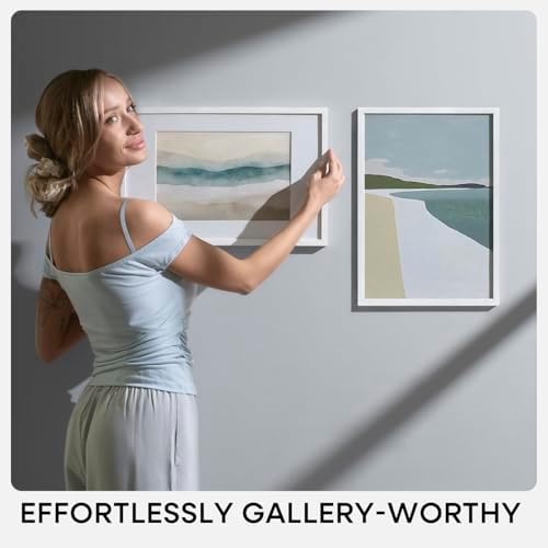 Homeforia 24x32 White Oak Poster Frame, High-End Wood, 20x28 Mat, Glass