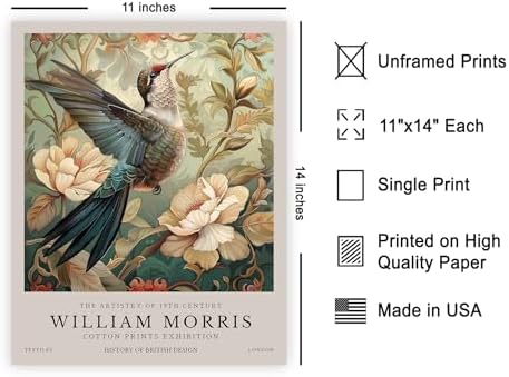 Poster Master Hummingbird Print - William Morris Poster - Flower & Animal Illustration - Botanical Exhibition Wall Design - Floral Bird Artwork - Aesthetic Office or Bedroom Decor - 11x14 UNFRAMED Wall Art