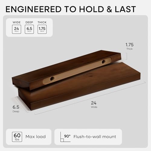 Homeforia 24 Inch Floating Shelves, High-End Solid Pine Wood, Set of 2