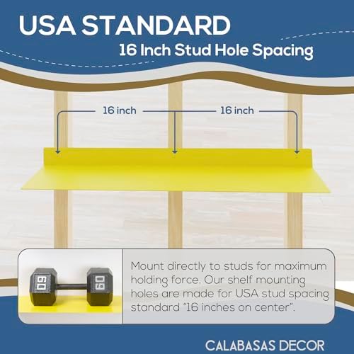 36x12 in Metal Floating Shelf Yellow Wall Mounted - Made in The USA - Bedroom, Living Room, Bathroom, Kitchen