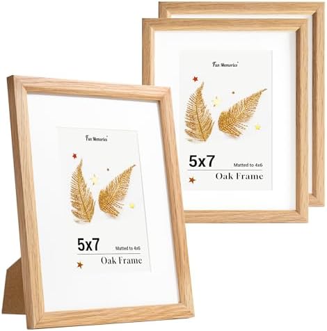Fun Memories 5x7 Oak Picture Frame for Wall, 5x7 Frame with Matted to 4x6, Natural Solid Wood Picture Frames for Wall Art Photo and Prints, 3 Pack