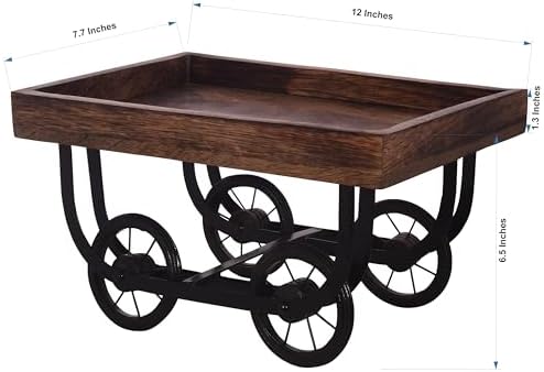 Natural Wooden Serving Bowl, Large Deep Tray for Family, Party (Tray with Wheels)
