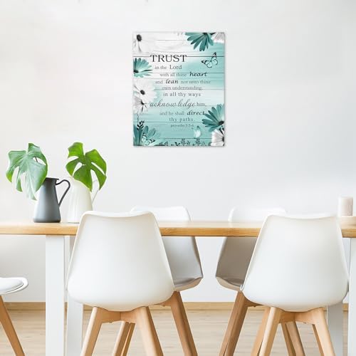 LB Farmhouse Teal Blue Floral Wall Art for Bathroom Bible Verse Canvas Wall Art Wall Paintings Home Decor Daisy Flower Butterfly Wall Pictures for Living Room Bedroom Office Ready To Hang, 8x10 Inch