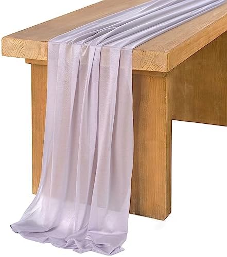 Ling's Moment 14Ft Light Purple Table Runner, Wedding Chiffon Table Runners