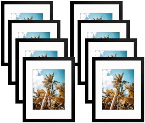 Frametory 8 Pack 11x14 Black Picture Frame with Real Glass Mat for 8x10
