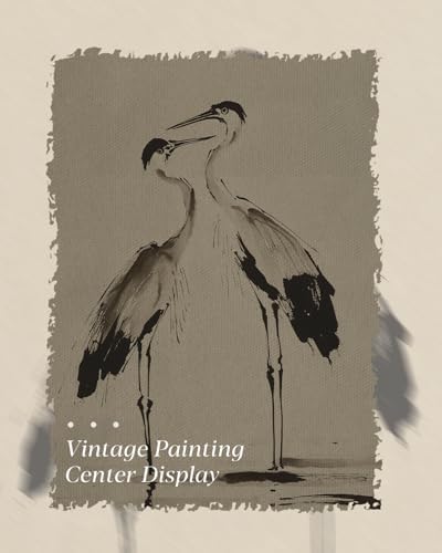 WHASAYART Gold Framed Vintage Wall Art for Living Room, Animals Painting Prints Shelf Decor for Kitchen, Aesthetic Bedroom Wall Art, Best Gifts for Friends or Family - Two Cranes 16L x 12W