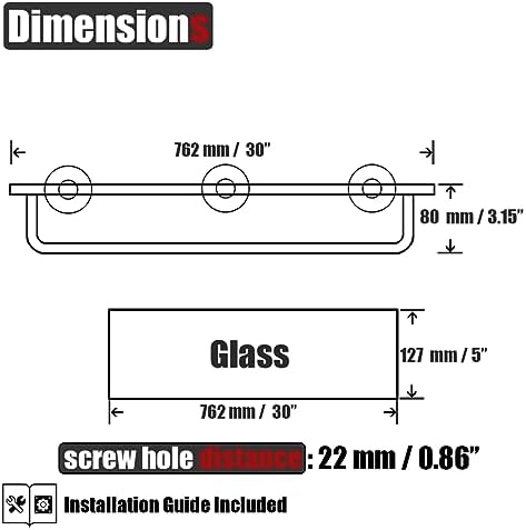 JQK Bathroom Glass Shelf, Shelf with 29 Inch Towel Bar Tempered Glass Shower Storage 30 by 5 inches, 304 Stainless Steel Brushed Finish Wall Mount, TGS100L30-BN
