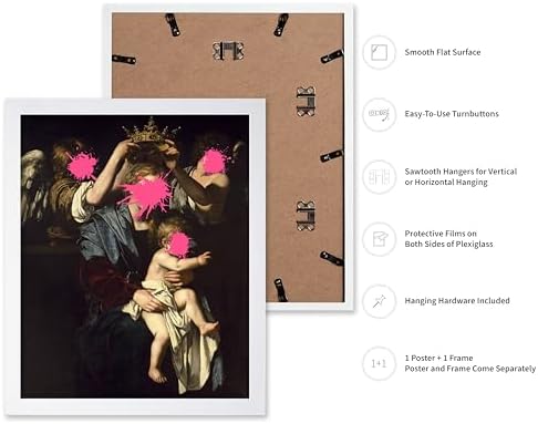 Poster Master Virgin and Child with Angels Print - Baroque Painting Poster - Altered & Pop Art - Trendy Gift for Men & Women - Wall Decor for Bedroom or Living Room - 16x20 White Framed