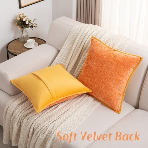 FUTEI Pack of 2 Chenille Soft Throw Pillow Covers 20x20 Inch, Orange