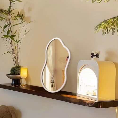 AAZZKANG Small Wall Mirror with Irregular Wood Framed Decorative White Mirrors for Bedroom Dressing Room Living Room Bathroom Entryway