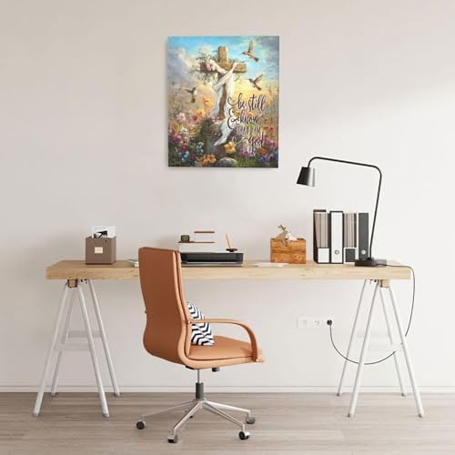Crekviy Cross Christian Decor Wall Art Religious Pictures Canvas Prints Painting Church Artwork Faith Bible Verse Decoration Gifts for Bathroom Bedroom Living Room Framed 20"x24"