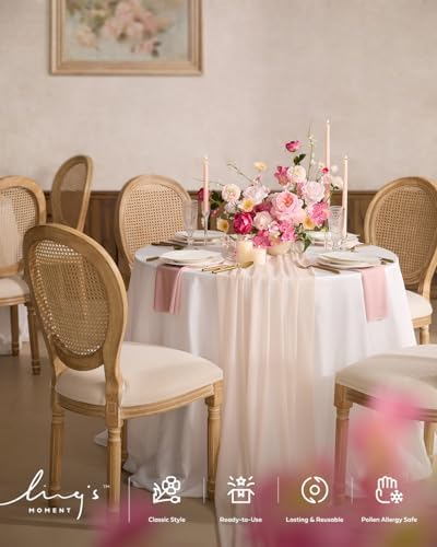 Ling's Moment 14Ft Nude Table Runner, Wedding Sheer Chiffon Table Runners