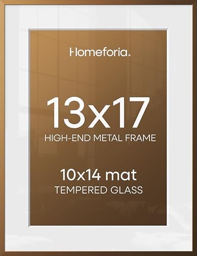 Homeforia 13x17 Bronze Picture Frame, High-End Metal, 10x14 Mat, Glass