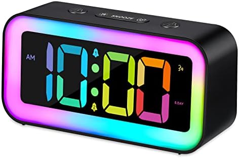 Cadmos Loud Alarm Clock for Bedrooms with Dynamic RGB Night Light,Heavy Sleepers Adults,Dual Alarm,Dimmer,USB Charger,Small Bedside Digital Clock with LED Display for Kids,Teens,Seniors (Black)