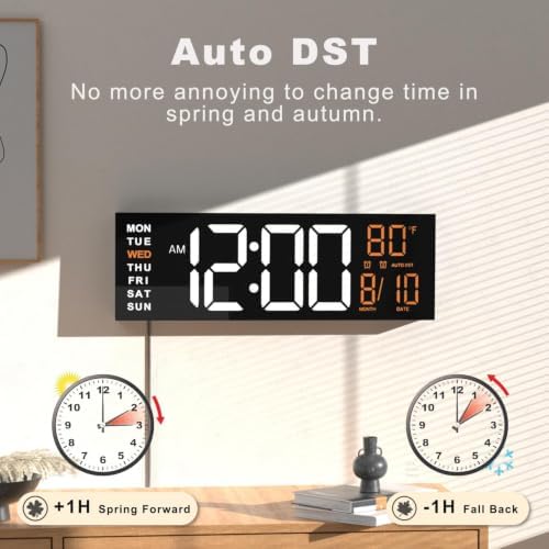 JALL 13" Large Digital Wall Mount Clock, Count Down Timer, Alarm, Big LED, DST, Temperature for Living Room Classroom Desk, Xmas, Birthday Gift for Senior Mom Dad, RGB