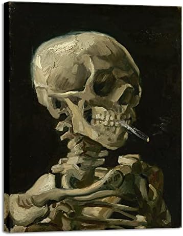 Wieco Art Large Skull of a Skeleton with Burning Cigarette, 1886 by Vincent Van Gogh Canvas Wall Art for Home Decor and Wall Decor Post-Impressionism Canvas Prints Pictures Artwork
