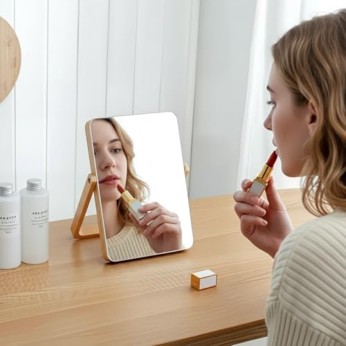 ZOROSY Desk Makeup Mirrors with Wood - Small Table Mirror with Stand | Vanity Mirror,Hanging Wall Mirror,Room Decor,Adjustable 90°,for Living Room ,Bedroom,Bathroom