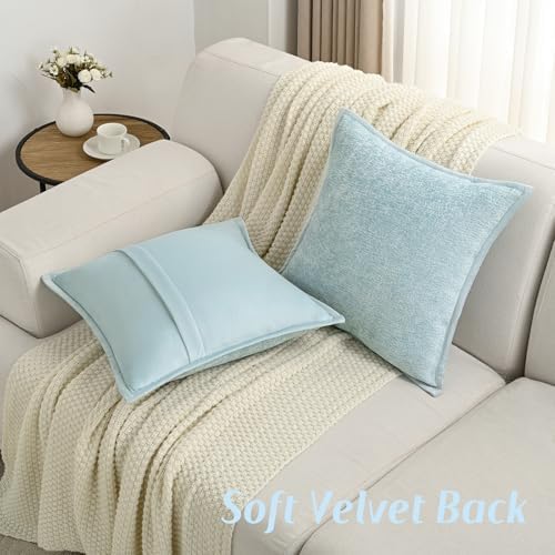 FUTEI Pack of 2 Chenille Soft Throw Pillow Covers 26x26 Inch, Light Blue