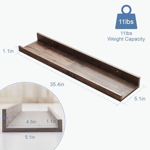 Wall Shelves for Living Room, Nursery Book Shelves Smoke Gray Bathroom Shelves Over Toilet Floating Shelves for Wall, Modern Wood Storage for Bedroom, Kid's Room, Kitchen, 36inch, Set of 6