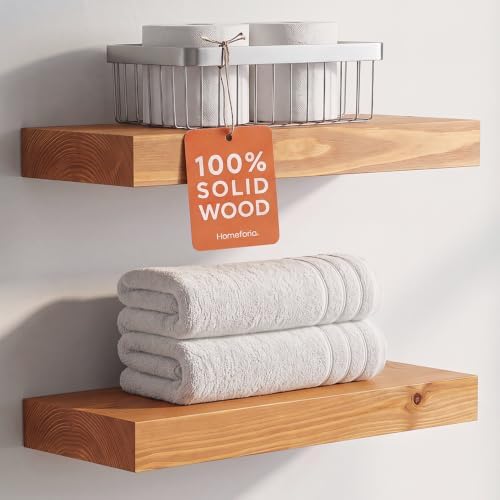Homeforia 16 Inch Floating Shelves, High-End Solid Pine Wood, Set of 2