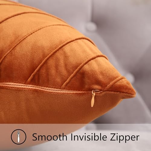 Velvet Throw Pillow Covers 16x16 Pack of 2 Gold Decor Burnt Orange