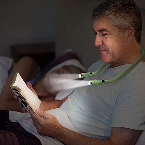 Neck Book Light LED Reading Lamp USB-C Rechargeable, Hands Free, 4 LED Bulbs, 4 Adjustable Brightness, for Reading in Bed or Reading in Car (Green)