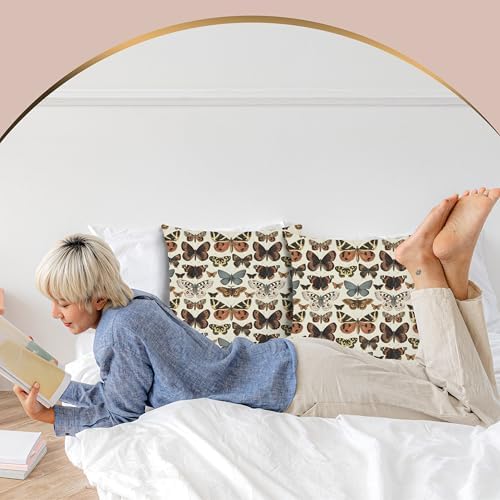 Butterfly Vintage Moth Cottagecore Pillow Covers 18x18 Set of 2, Butterfly Cottagecore Room Decor