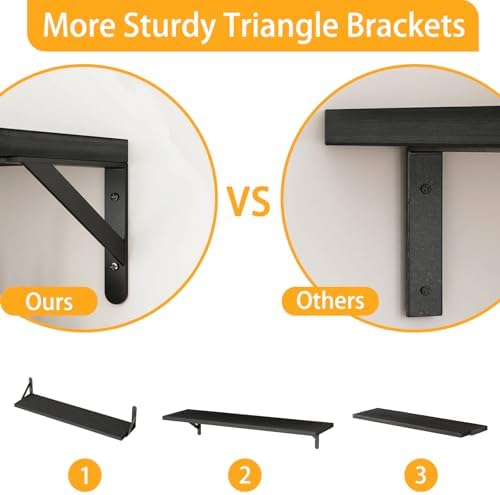 YGEOMER 23.6in Floating Shelves for Wall Home Decor, Black Set of 6