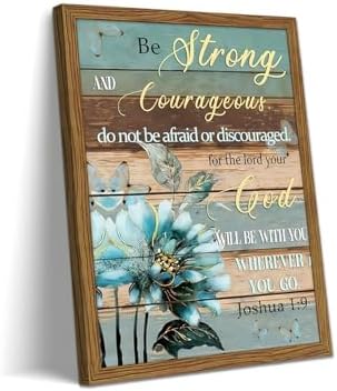 Bible Verse Canvas Wall Art Joshua Scripture Pictures Wood Framed 12x16 In | Christian Wall Decor, Rustic Lotus Flower Canvas Prints, Inspirational Religious Gifts for Home or Office