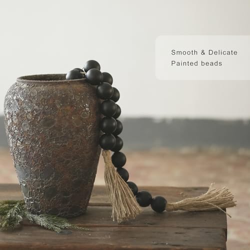 Extra Large Wood Bead Garland with 1.4" Diameter Wood Beads, Wooden Beads Garland with Tassels, Decorative Beads Home Decor, Farmhouse Beads Decor (Black, 67 Inches)