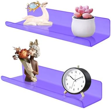 ROYALITA 2-Pack Small Acrylic Shelves Wall Mounted, 12 in Display Shelves