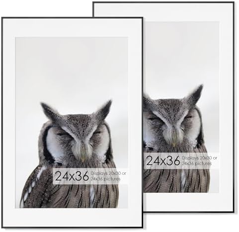 24x36 Metal Picture Frame with 20x30 Mat, Brushed Aluminum Finish, Tempered Glass Front, and Attached Hanging Hardware - Versatile Wall Display Frames for Vertical or Horizontal Orientation(Black,