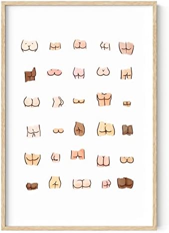 HAUS AND HUES Funny Bathroom Art - Butts Collage Cute Bathroom Decor, Sign, Wall Art (Beige Frame, 24x36)
