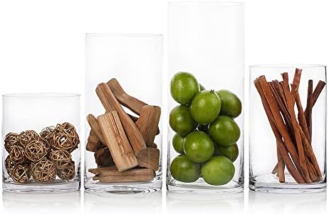 Enova Floral Clear Glass Cylinder Vase 5 x 8 Inches, Clear Flower Vases, Pillar Candle Hurricane Floating Candle Holder Vase, Glass Flower Vase for Wedding Centerpieces, Home Office décor (1 Piece)