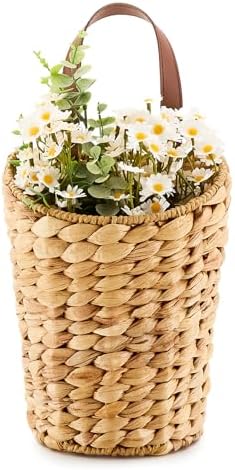 Handwoven Water Hyacinth Boho Front Door Basket for Flower Plants