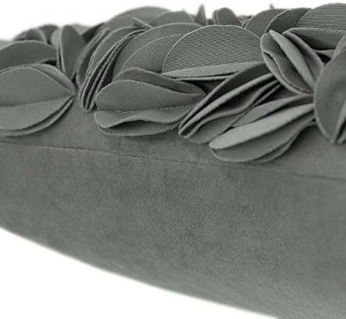 KINGROSE Handmade 3D Flower Pillow Cover, Velvet, 12 x 20 Inches, Grey