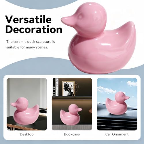 Pink Ceramic Duck Figurines, Mini Ducks Statues for Computer Decor, Desk