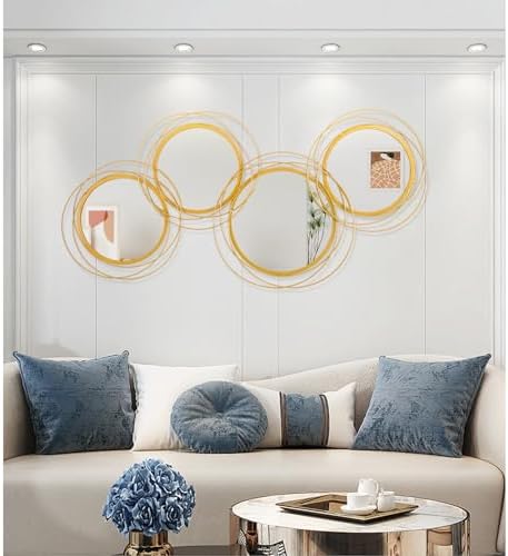 Golden Circle Mirror Set, 4 PCS Wall Metal Framed Round Mirror Modern Glass Decorative Mirrors 20x40 Inch for Living Room Bedroom Bathroom Entryway Home Decor