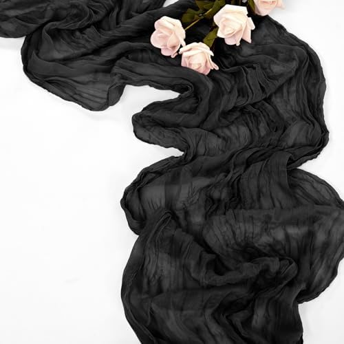 20 Pack Black Table Runner 10Ft Cheesecloth Table Runner Boho Long Cheese Cloth Table Runners Romantic Sheer Fabric Gauze Table Runners for Wedding Party Bridal Shower