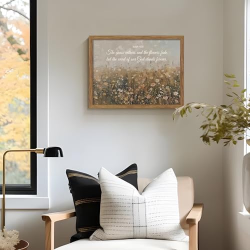 Framed Bible Verse Wall Art Wildflower Meadow Pictures Decor 12x16 Inch | Nature Landscape Bathroom Oil Painting Canvas Prints, Religious Scripture Artwork For Living Room Bedroom