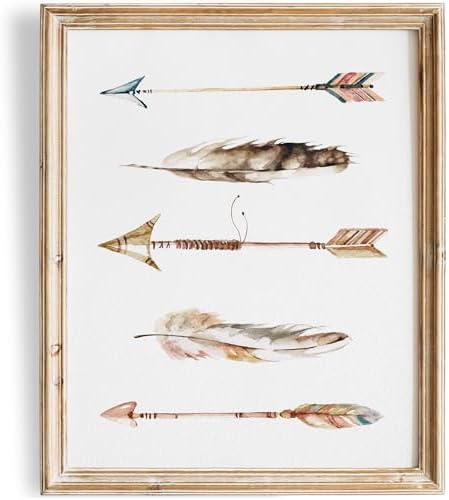 DREAM BIG PRINTABLES Watercolor Arrows and Feathers Art Print - Unframed - 8x10 | Native American Heritage - Boho Wall Decor - Southwest Artwork