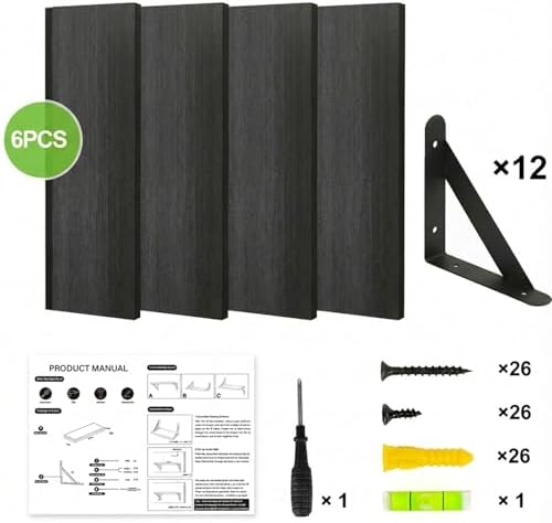 YGEOMER 23.6in Floating Shelves for Wall Home Decor, Black Set of 6