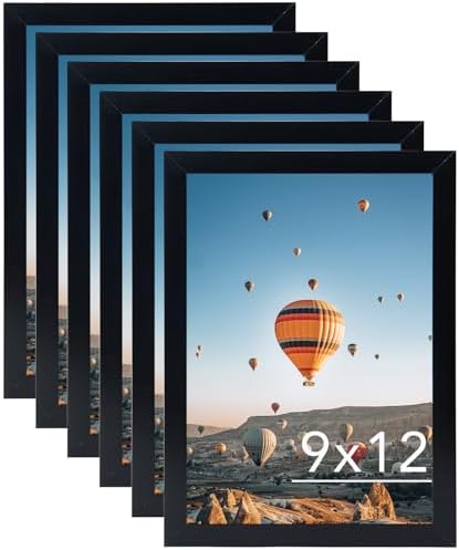 JCJMY 9x12 Black Picture Frame Set of 6, Horizontal and Vertical Formats for Wall Hanging, 9 x 12 Wall Gallery Poster Photo Frames with Shatter Resistant Plexiglass, 6 Pack, Black